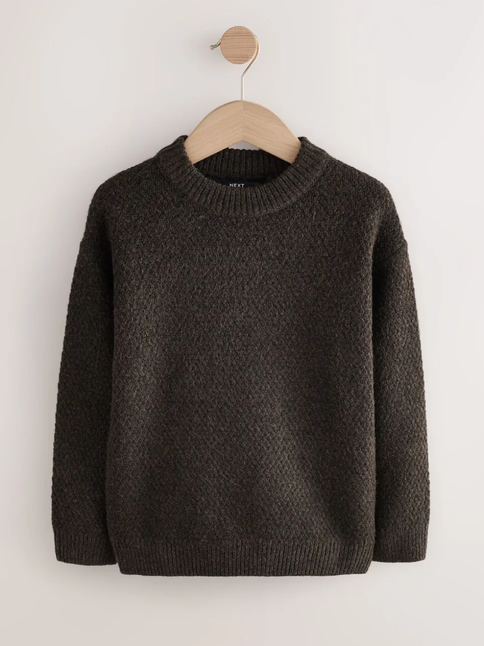 Marron chocolat - Pull texturé en maille à col rond (3-16ans)