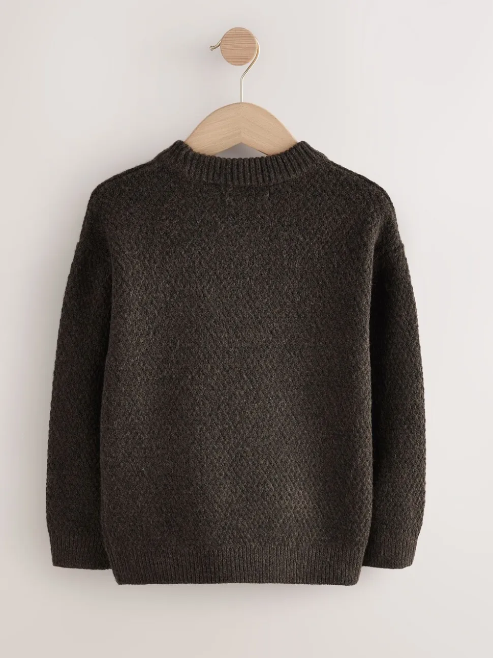 Marron chocolat - Pull texturé en maille à col rond (3-16ans)