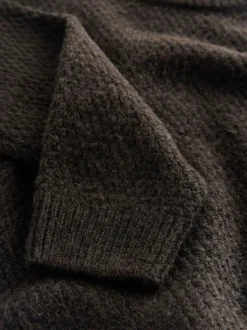 Marron chocolat - Pull texturé en maille à col rond (3-16ans)