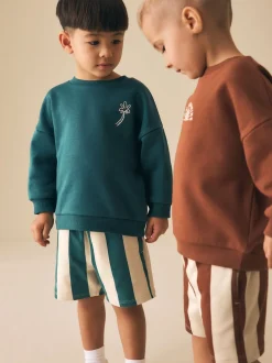 Marron et Bleu canard - Ensemble Sweat-shirt et Shorts à Col rond 2 (3mois -7ans)