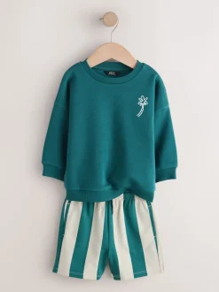 Marron et Bleu canard - Ensemble Sweat-shirt et Shorts à Col rond 2 (3mois -7ans)