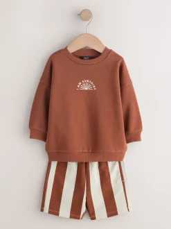 Marron et Bleu canard - Ensemble Sweat-shirt et Shorts à Col rond 2 (3mois -7ans)