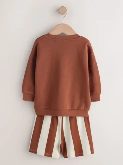 Marron et Bleu canard - Ensemble Sweat-shirt et Shorts à Col rond 2 (3mois -7ans)