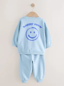 Marron et Bleu chocolat - Ensemble sweat et Joggings imprimé à Col rond (3mois-7ans)