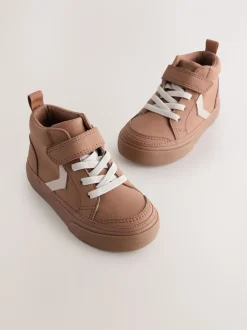 Marron fauve - Bottes chevrons à lacets élastiques et fermeture tactile