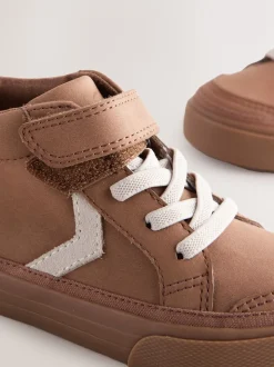 Marron fauve - Bottes chevrons à lacets élastiques et fermeture tactile