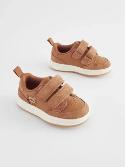 Marron fauve - Chaussures bébé Splash en cuir à fermeture scratch