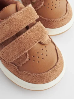 Marron fauve - Chaussures bébé Splash en cuir à fermeture scratch