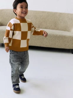 Marron fauve - Pull col rond en maille (3mois-7ans)