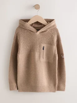 Marron fauve - Sweat-shirt à capuche en maille utilitaire (3-16ans)
