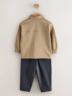 Marron fauve - T-shirt chemise et Joggings en jersey Ensemble 3 Pieces (3mois-7ans)