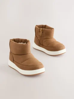 Marron fauve doublé chaud - Bottes matelassées à enfiler