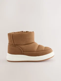 Marron fauve doublé chaud - Bottes matelassées à enfiler