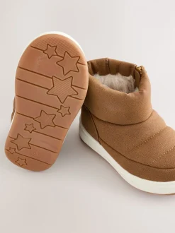 Marron fauve doublé chaud - Bottes matelassées à enfiler