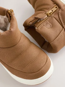 Marron fauve doublé chaud - Bottes matelassées à enfiler
