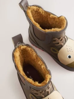 Marron motif renne - Bottines en caoutchouc avec doublure chaude