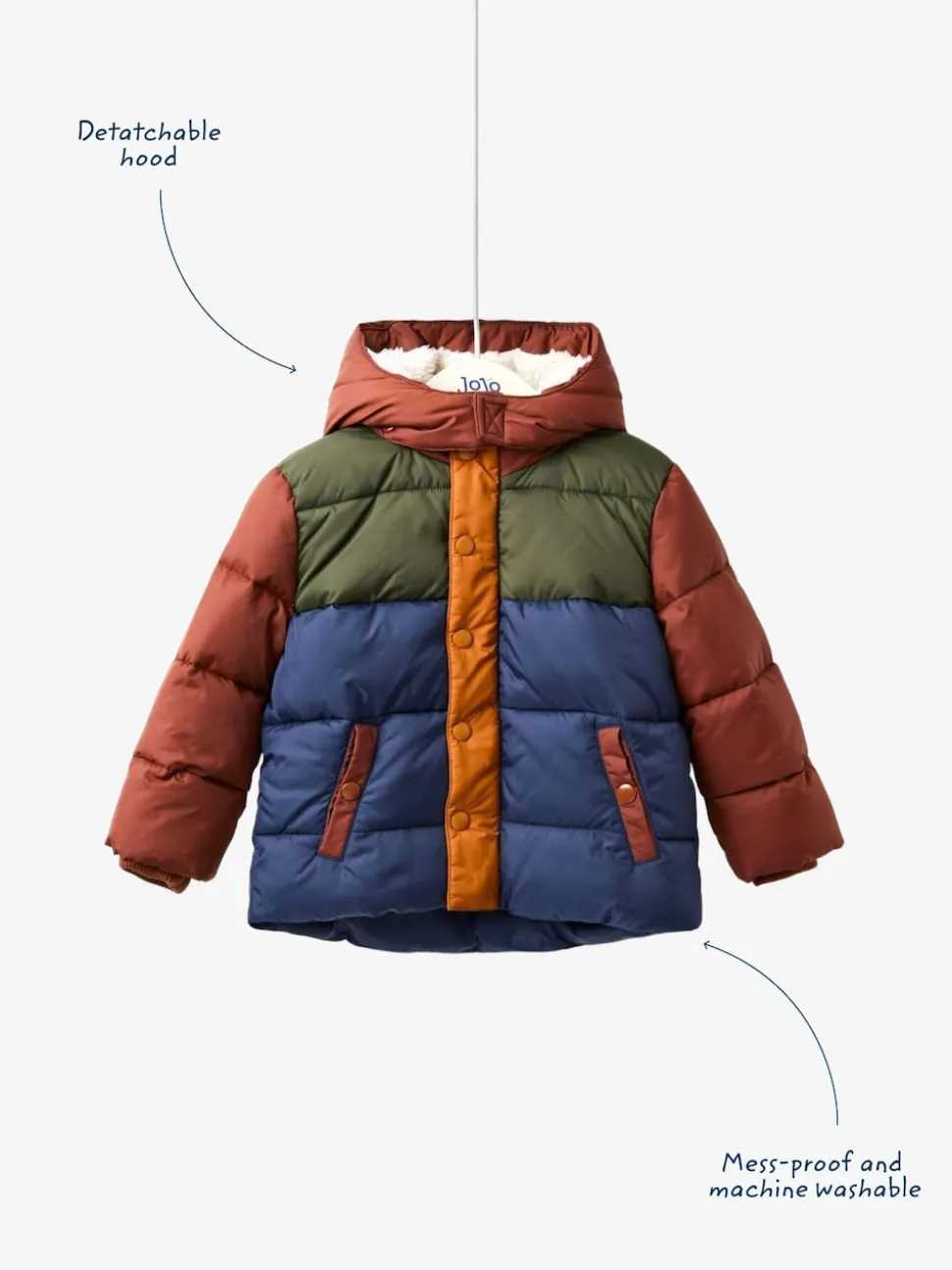 Marron Multicolore - Doudoune JoJo Maman Bébé à capuche doublée Borg