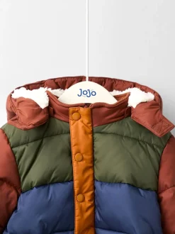 Marron Multicolore - Doudoune JoJo Maman Bébé à capuche doublée Borg