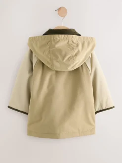 Marron neutre - Manteau à capuche avec col en velours côtelé résistant à la douche (3mois-7ans)