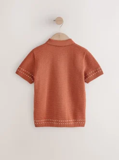 Marron rouille - 100% coton Manches Courts Polos en maille (3-16ans)