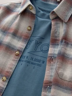 Marron rouille - Ensemble chemise et t-shirt à carreaux à manches longues 2 pièces (3-16ans)