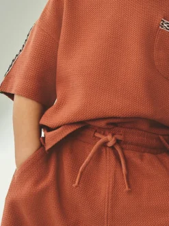 Marron rouille - Ensemble 100% coton texturé hauts de poche (3mois-7ans)