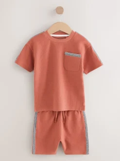 Marron rouille - Ensemble 100% coton texturé hauts de poche (3mois-7ans)