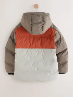 Marron rouille color block - Manteau rembourré doublé en micropolaire Résistant à la douche (3-17ans)