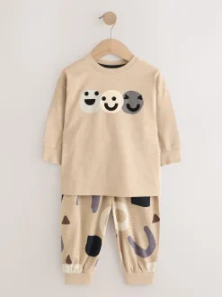 Marron/Crème heureux visage - Lot de 3 pyjamas oversize (9mois-10ans)