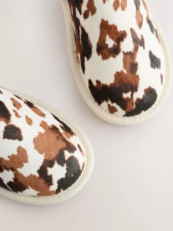 Marron/Crème imprimé vache - Bottes à enfiler en daim