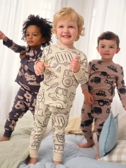 Marron/Crème Transport - Lot de 3 pyjamas Snuggle courts (9mois-10ans)