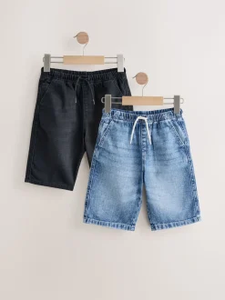 Mid Bleu/Noir - Bermuda Pull On Denim Shorts 2 Pack (3-16yrs)