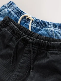 Mid Bleu/Noir - Bermuda Pull On Denim Shorts 2 Pack (3-16yrs)