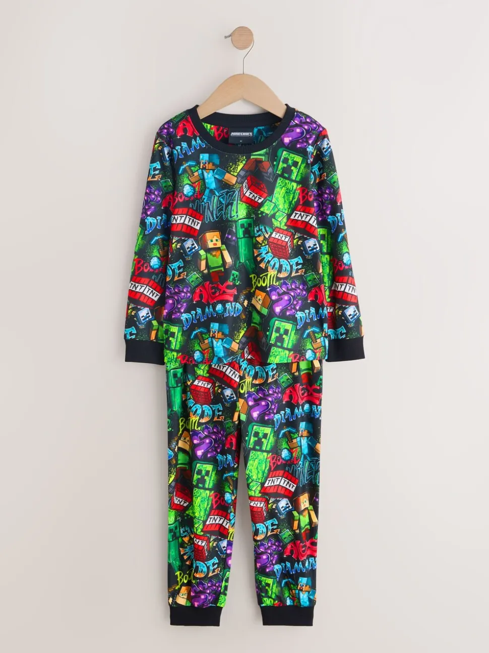 Minecraft noir/vert/rouge/jaune - Pyjama simple confortable en polaire sous licence (5-16ans)