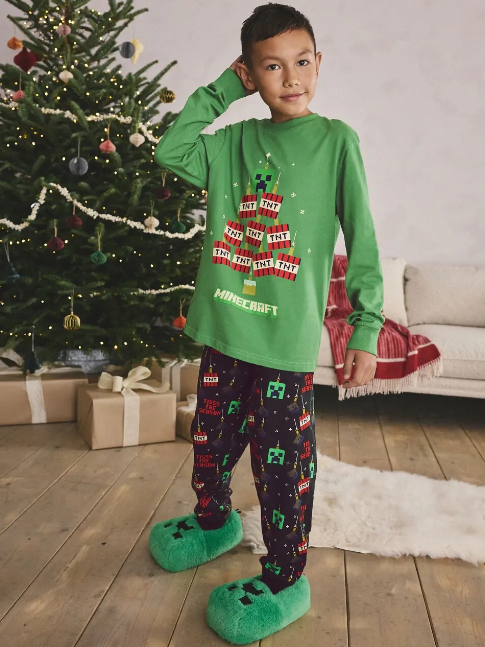 Minecraft vert/noir - Pyjama simple sous licence de Noël (5-16ans)