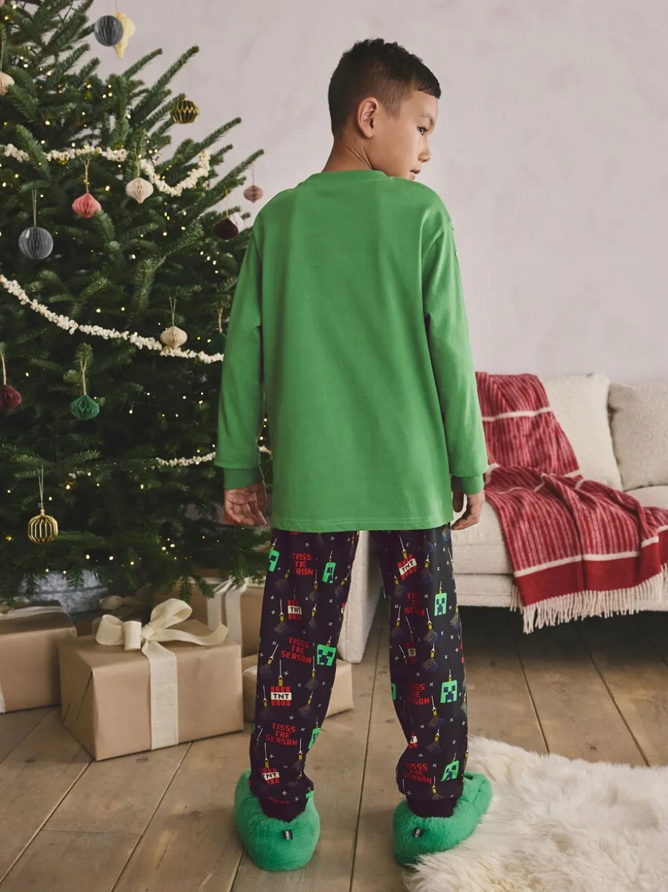 Minecraft vert/noir - Pyjama simple sous licence de Noël (5-16ans)