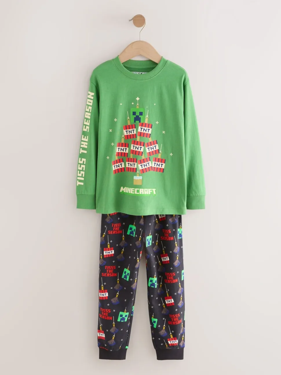 Minecraft vert/noir - Pyjama simple sous licence de Noël (5-16ans)