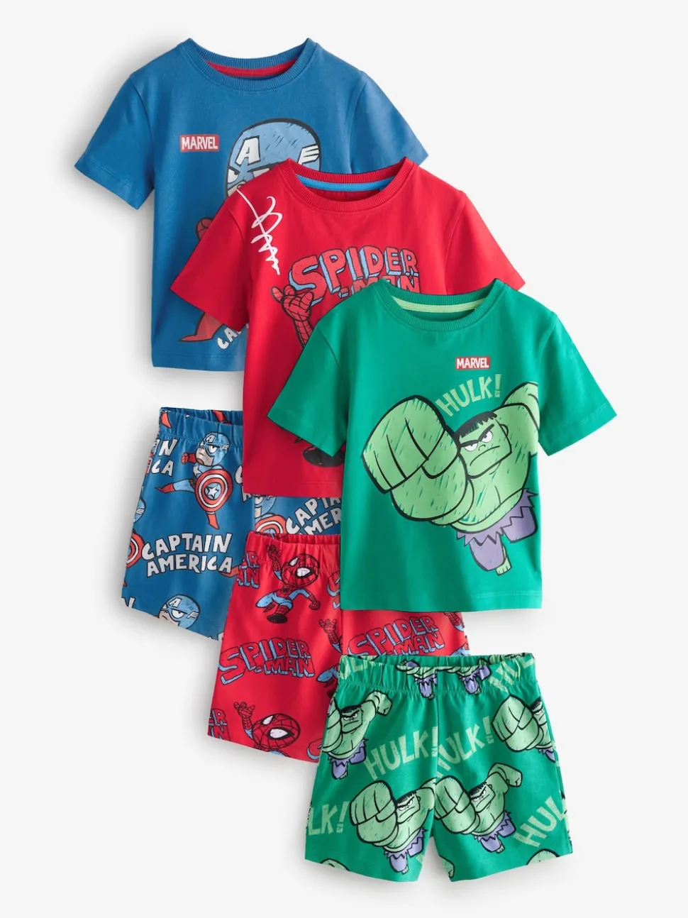 Mini Marvel multicolore lumineux - 100Pyjama court en coton % 3 Lot (12mths-11yrs)