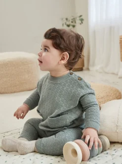Minéral - Ensemble bébé pull et legging en tricot texturé 100 % coton (0mois -3ans)