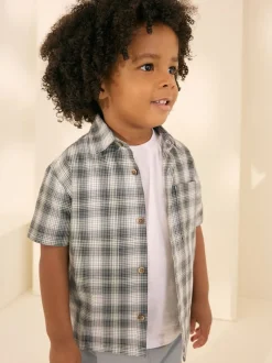 monochrome - Manches courtes Boxy Fit Carreaux 100% Cotton Chemises (3mths-7yrs)