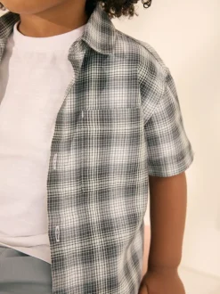 monochrome - Manches courtes Boxy Fit Carreaux 100% Cotton Chemises (3mths-7yrs)