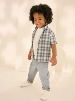 monochrome - Manches courtes Boxy Fit Carreaux 100% Cotton Chemises (3mths-7yrs)