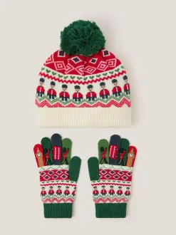Monsoon London Ensemble bonnet et Gants à pompons fantaisie