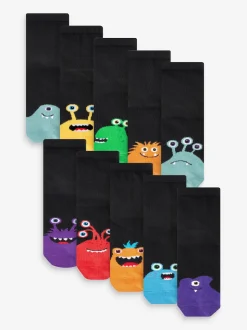 Monstres noir/lumineux - Paquet de chaussettes en coton riche 10