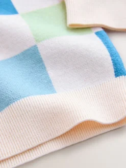 Motif à damier coloré - Pull col rond en maille (3mois-7ans)