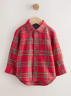 Motif écossais rouge - Chemise à carreaux de Noël à manches longues (3mois-10ans)