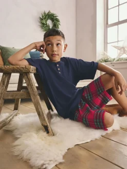 Motif écossais rouge - Pyjama court de Noël assorti pour la famille (5-16ans)