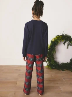 Motif écossais rouge - Pyjama de Noël à manches longues assorti (1.5-16ans)