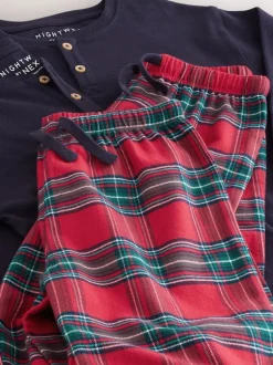 Motif écossais rouge - Pyjama de Noël à manches longues assorti (1.5-16ans)