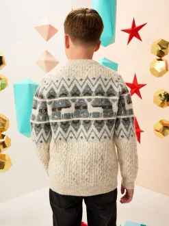 Motif Fair Isle Écru - Pull de Noël familial assorti (3mois à16ans)